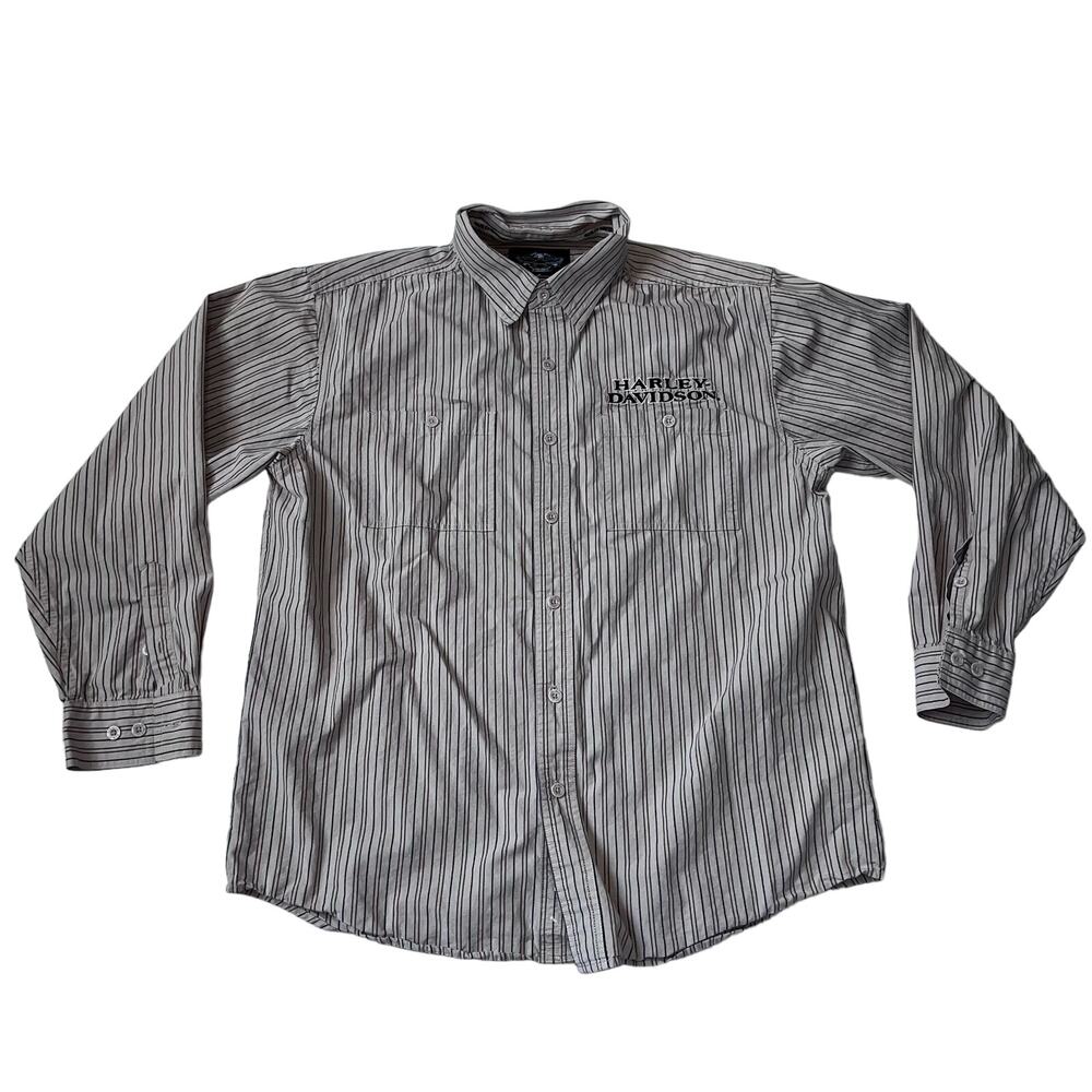 Harley Davidson Men's LG Pin Striped Long Sleeve Dress Shirt